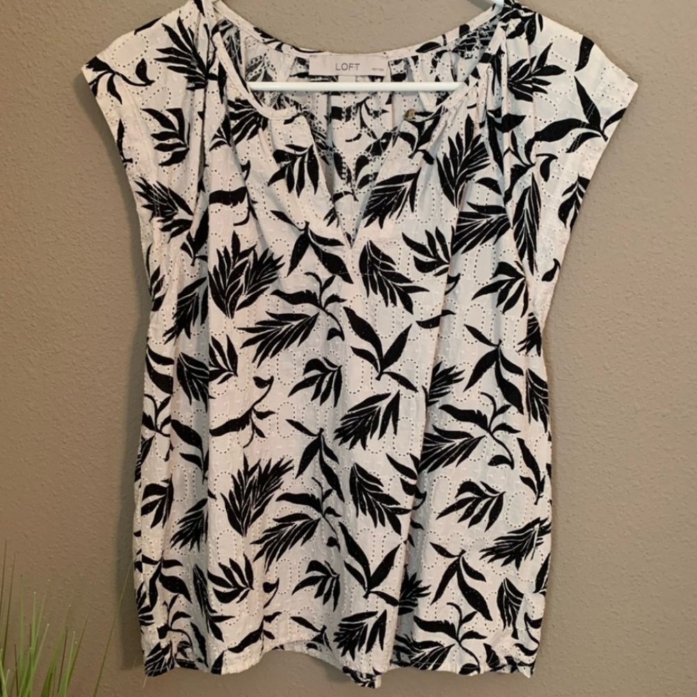 LOFT White Black Blouse